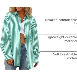 Womens Striped Button Down Shirt Casual Long Sleeve Blouse Top